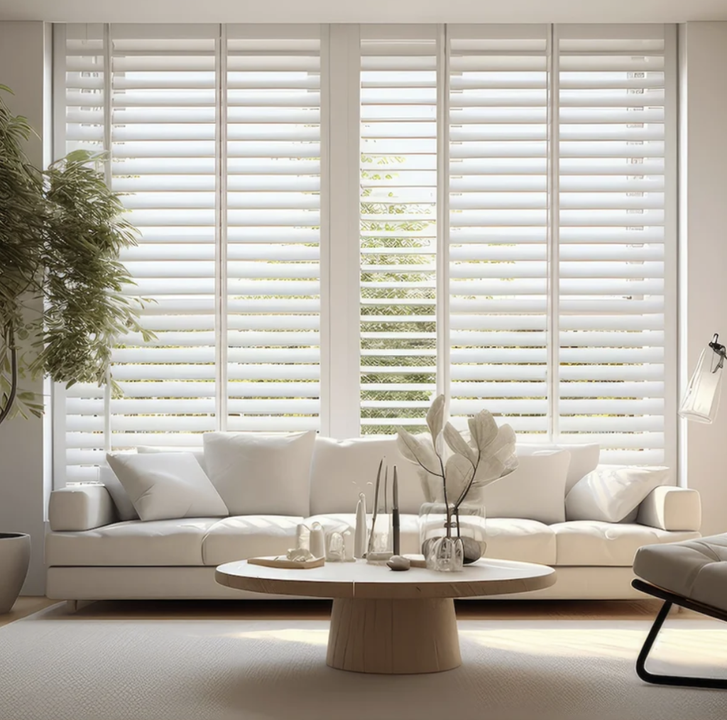 Houten shutters op maat in moderne woonkamer